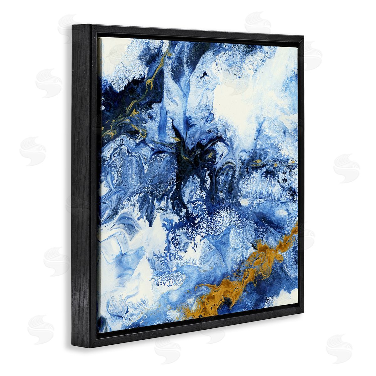 Liz Jardine Water Movement Abstraction Fluid Yellow Blue Design Black Floating Frame Canvas Wall Art Print
