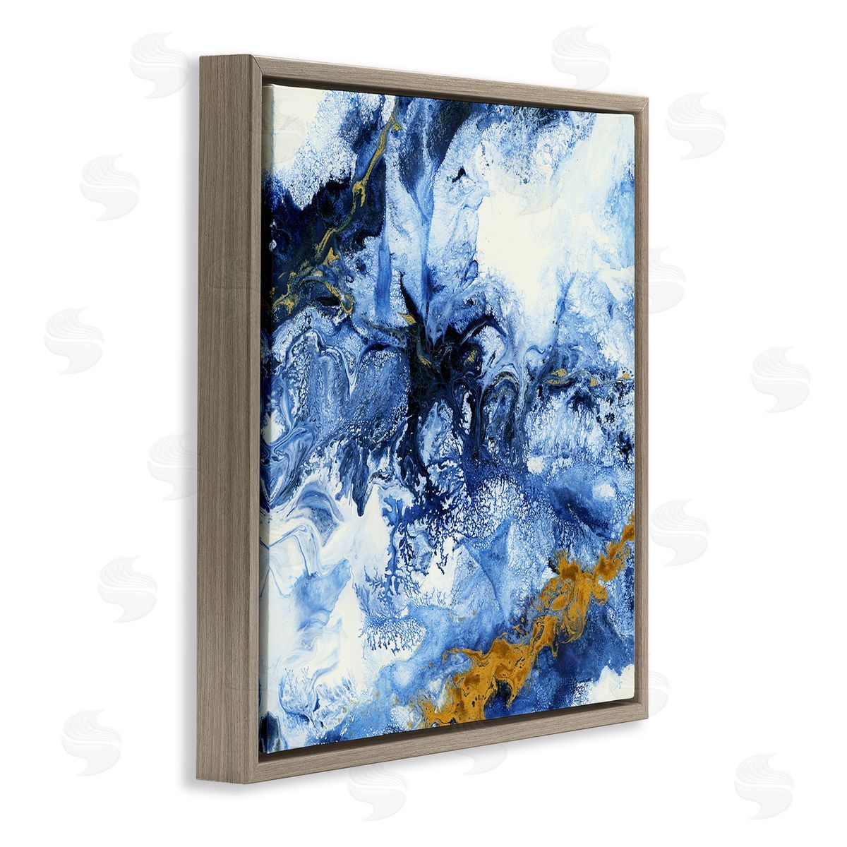 Liz Jardine Water Movement Abstraction Fluid Yellow Blue Design Brown Floating Frame Canvas Wall Art Print