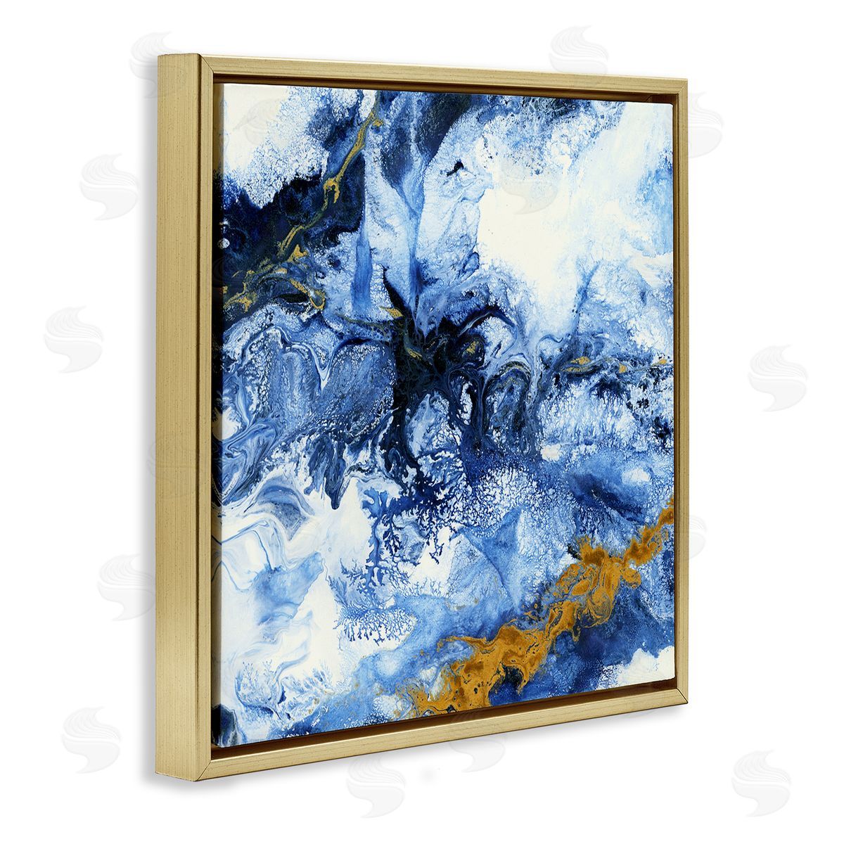 Liz Jardine Water Movement Abstraction Fluid Yellow Blue Design Gold Floating Frame Canvas Wall Art Print