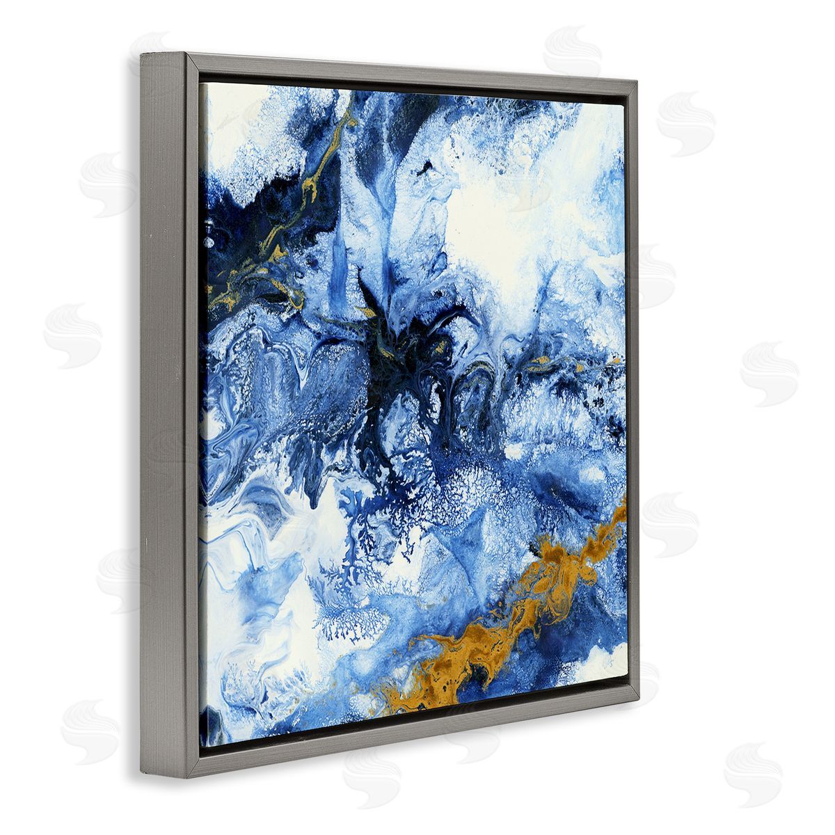 Liz Jardine Water Movement Abstraction Fluid Yellow Blue Design Gray Floating Frame Canvas Wall Art Print