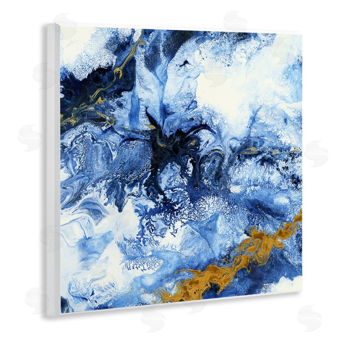Liz Jardine Water Movement Abstraction Fluid Yellow Blue Design Wooden Wall Plaque Art Print