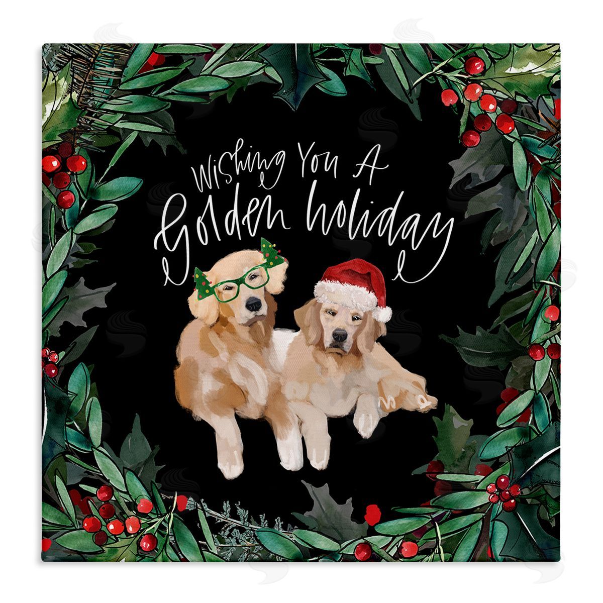 Valerie Wieners Wishing You a Golden Holiday Phrase Pet Dogs Stretched Canvas Wall Art Print