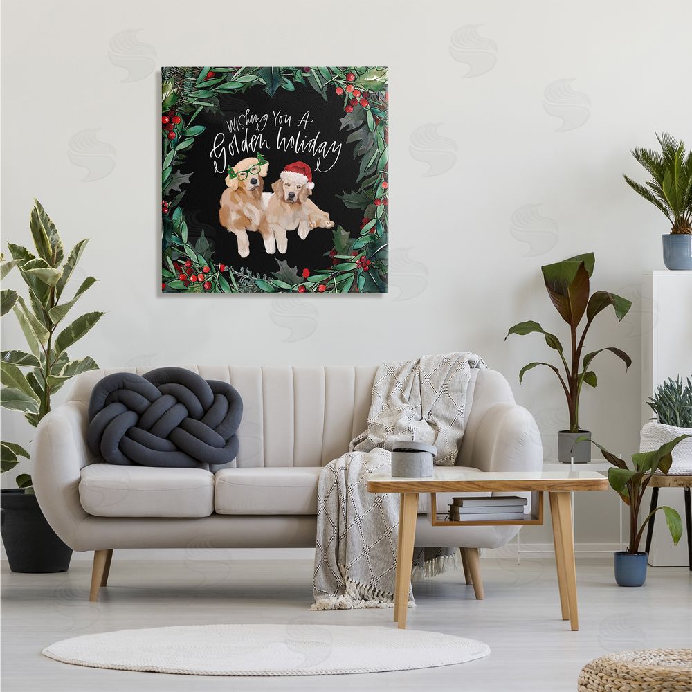Valerie Wieners Wishing You a Golden Holiday Phrase Pet Dogs Canvas Wall Art in Room