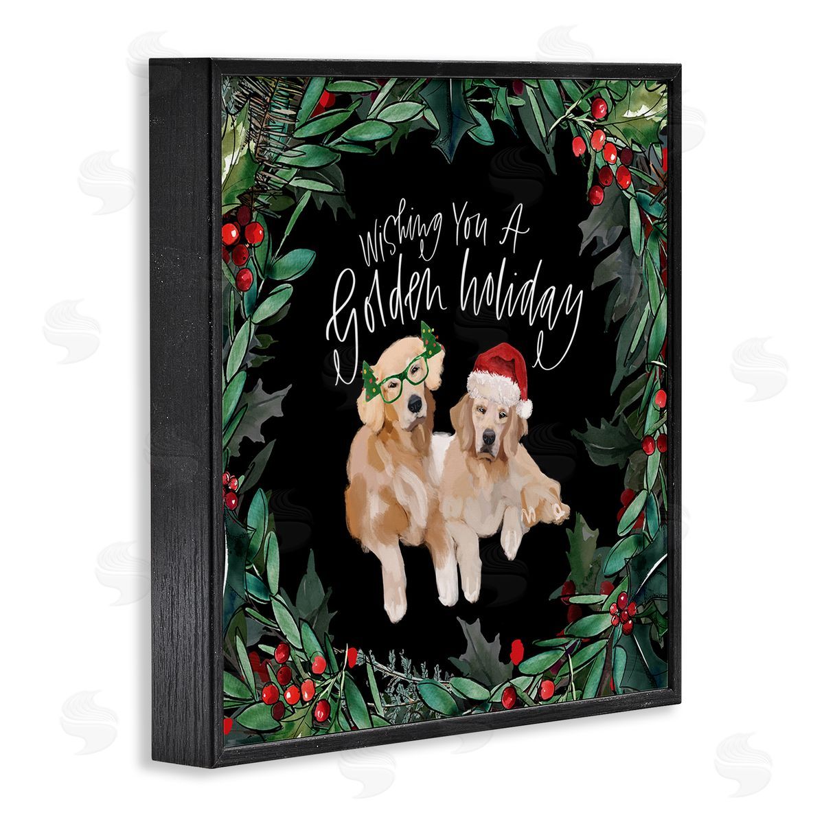 Valerie Wieners Wishing You a Golden Holiday Phrase Pet Dogs Black Framed Glicee Wall Art Print