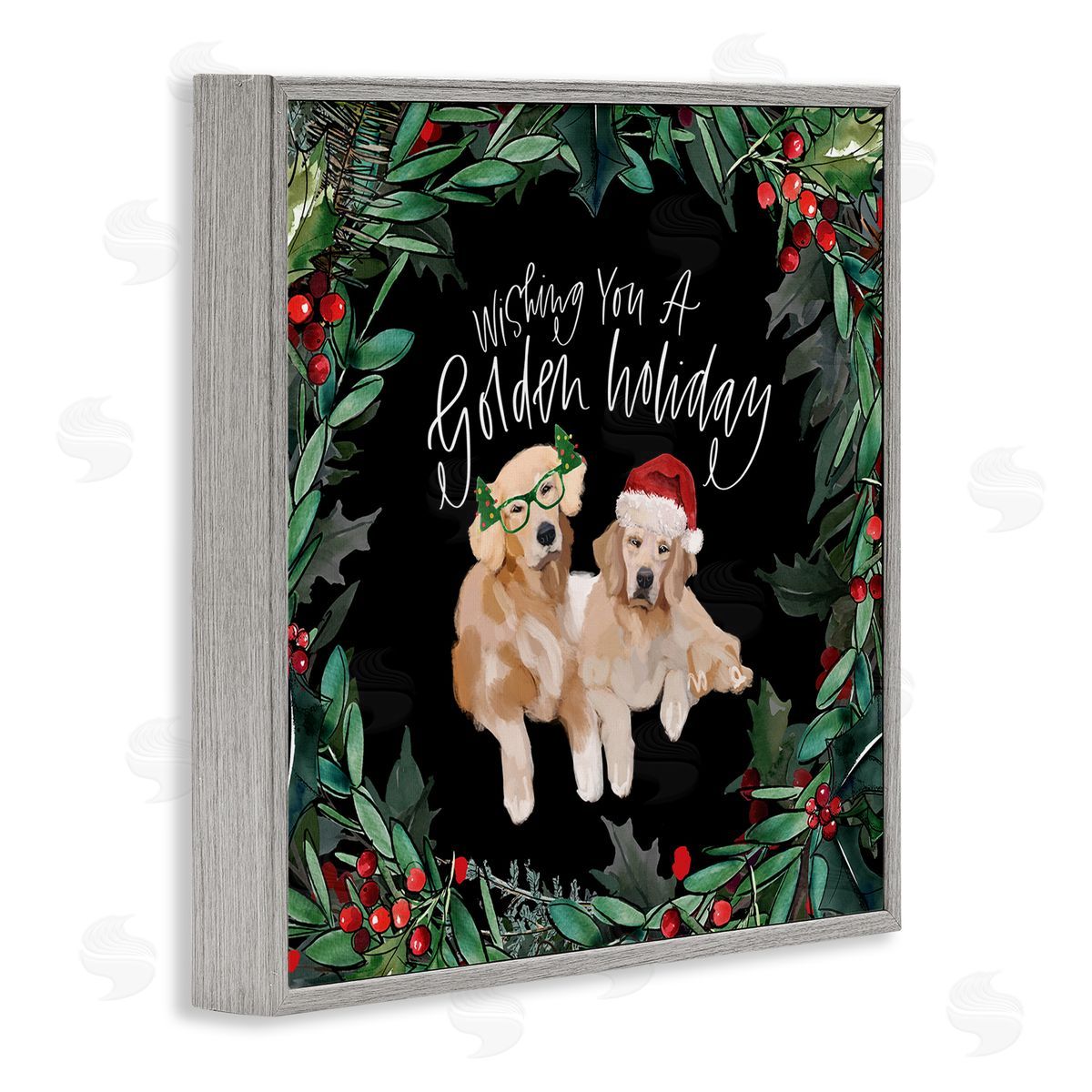 Valerie Wieners Wishing You a Golden Holiday Phrase Pet Dogs Gray Framed Glicee Wall Art Print