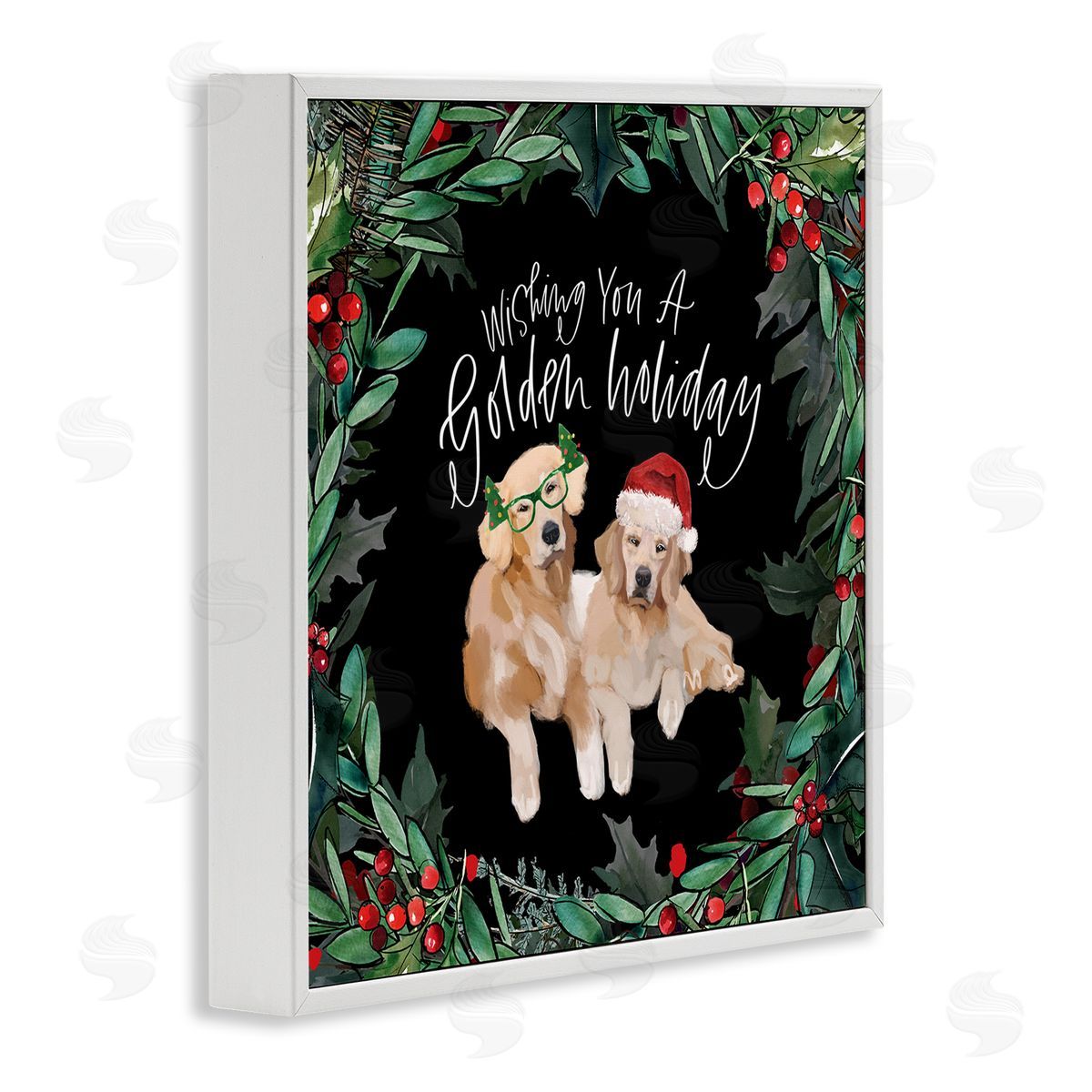 Valerie Wieners Wishing You a Golden Holiday Phrase Pet Dogs White Framed Glicee Wall Art Print
