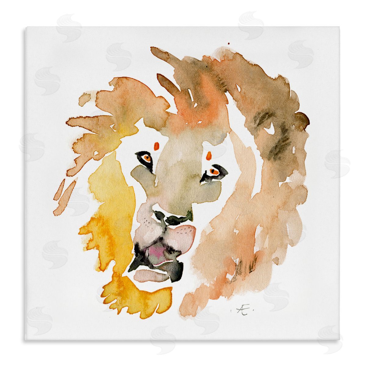 Verbrugge Watercolor Lion's Mane Sun Portrait Minimal Safari Animal Stretched Canvas Wall Art Print