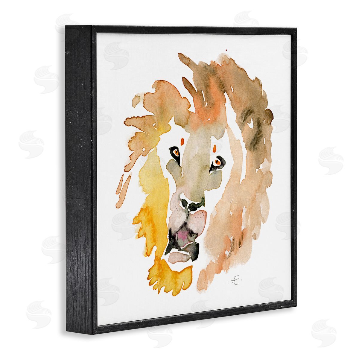 Verbrugge Watercolor Lion's Mane Sun Portrait Minimal Safari Animal Black Framed Glicee Wall Art Print