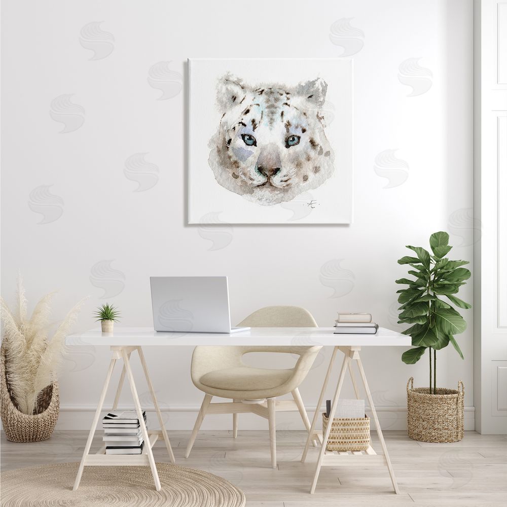 Verbrugge Watercolor Minimal White Leopard Portrait Spotted Safari Animal Canvas Wall Art in Room