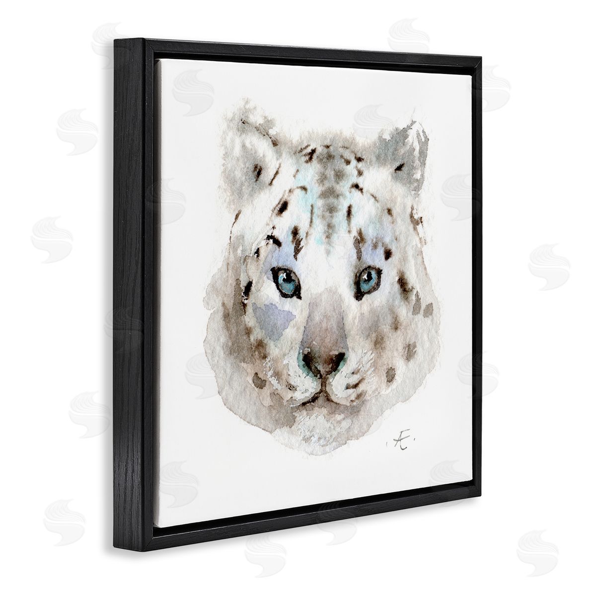 Verbrugge Watercolor Minimal White Leopard Portrait Spotted Safari Animal Black Floating Frame Canvas Wall Art Print