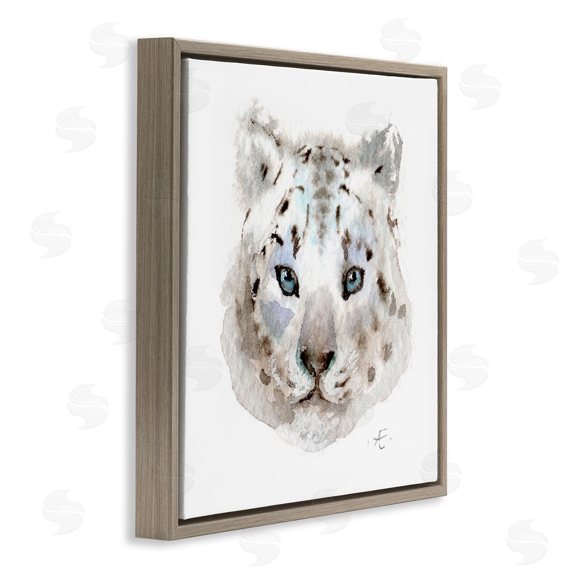 Verbrugge Watercolor Minimal White Leopard Portrait Spotted Safari Animal Brown Floating Frame Canvas Wall Art Print