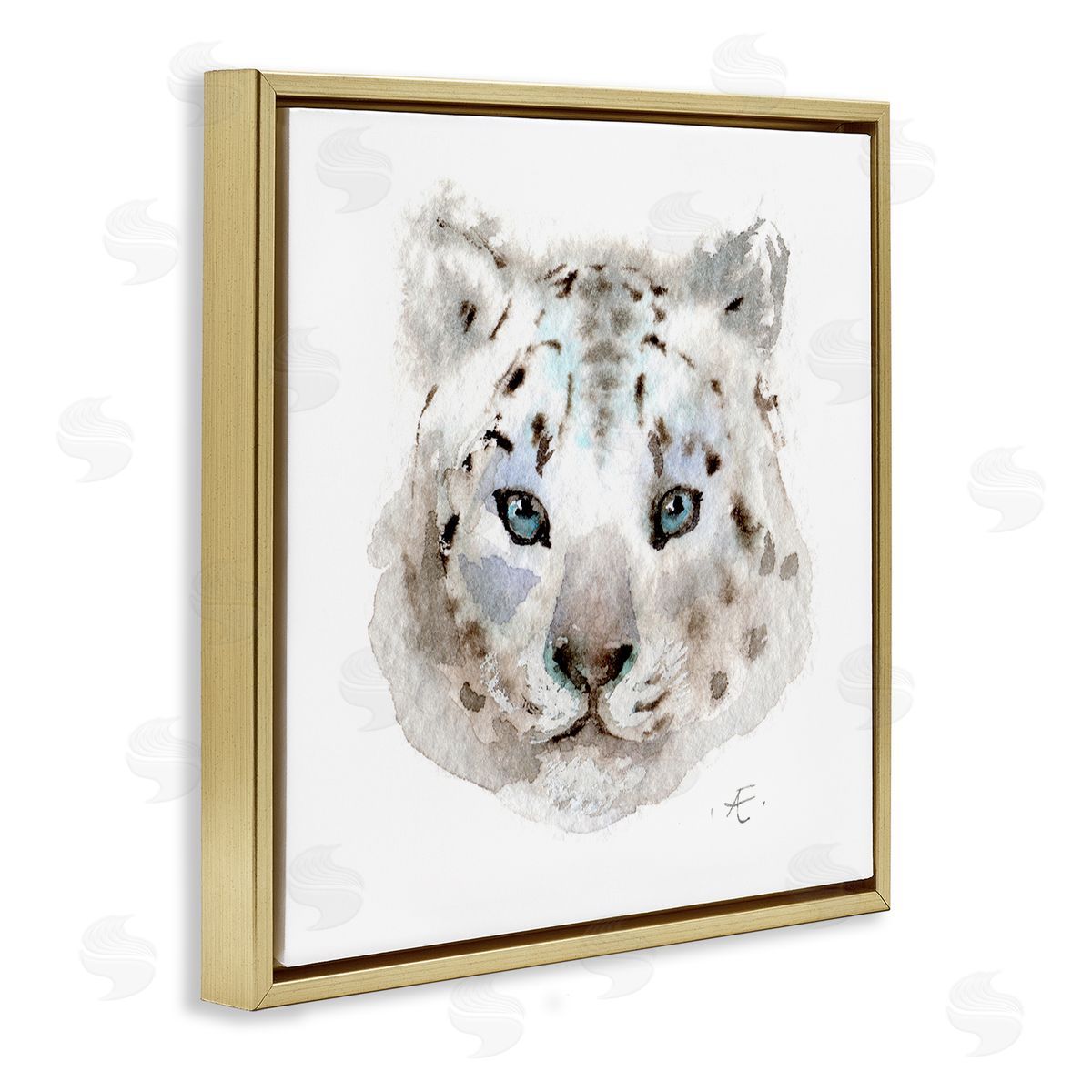 Verbrugge Watercolor Minimal White Leopard Portrait Spotted Safari Animal Gold Floating Frame Canvas Wall Art Print