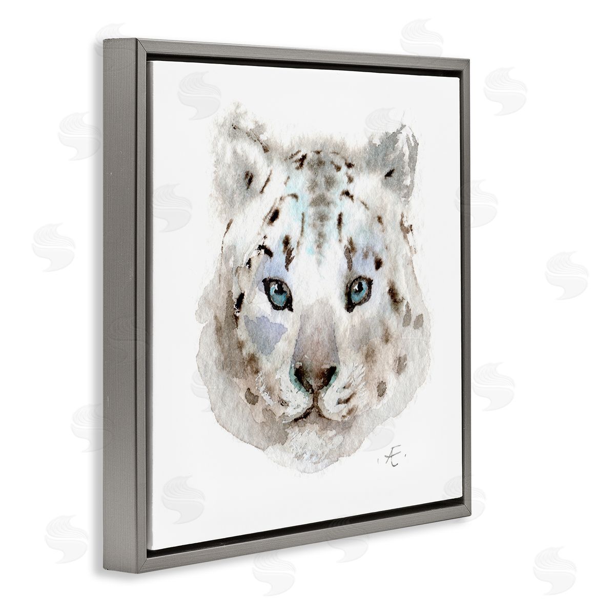 Verbrugge Watercolor Minimal White Leopard Portrait Spotted Safari Animal Gray Floating Frame Canvas Wall Art Print