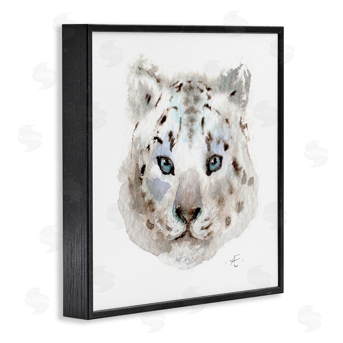 Verbrugge Watercolor Minimal White Leopard Portrait Spotted Safari Animal Black Framed Glicee Wall Art Print