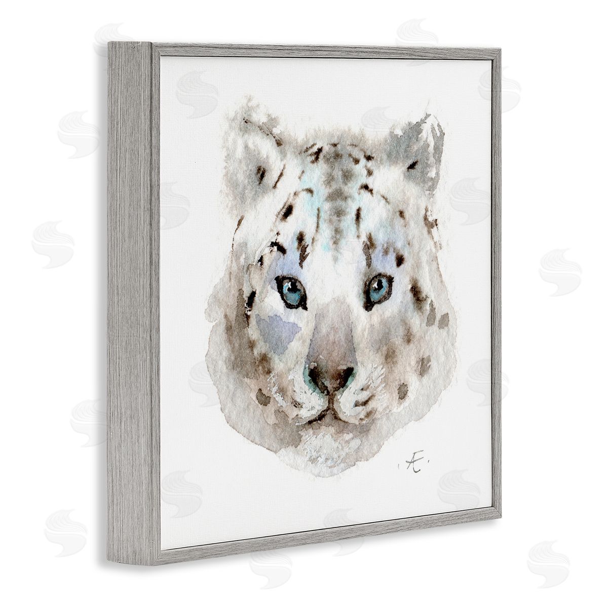 Verbrugge Watercolor Minimal White Leopard Portrait Spotted Safari Animal Gray Framed Glicee Wall Art Print