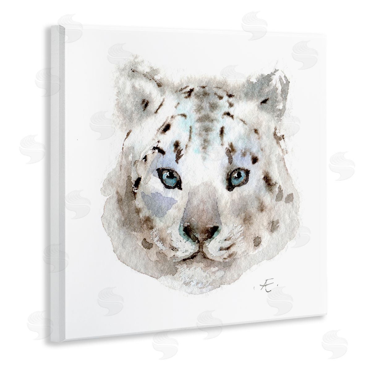 Verbrugge Watercolor Minimal White Leopard Portrait Spotted Safari Animal Wooden Wall Plaque Art Print