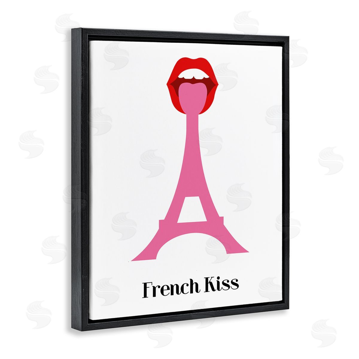 Bellassai Art French Kiss Pink Eifel Tower Black Floating Frame Canvas Wall Art Print