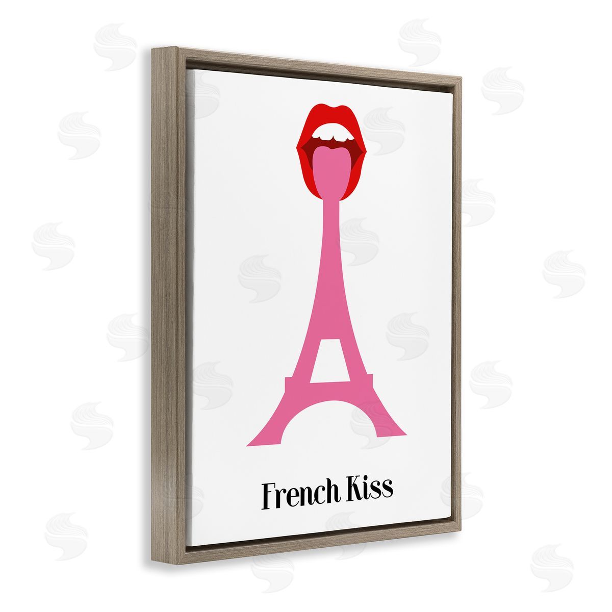 Bellassai Art French Kiss Pink Eifel Tower Brown Floating Frame Canvas Wall Art Print