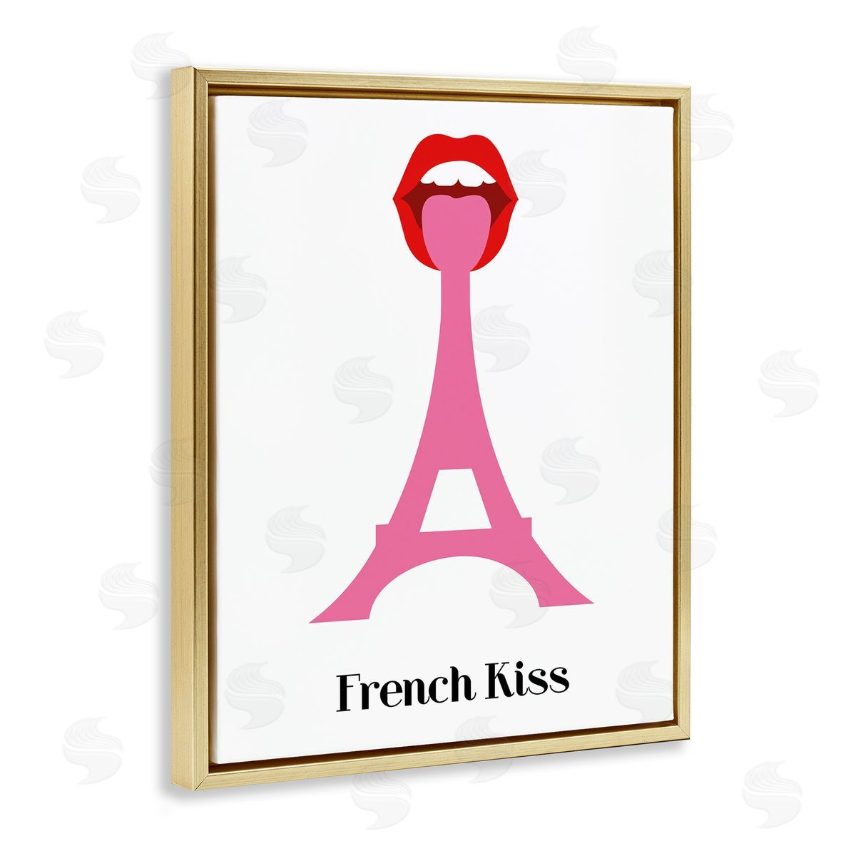 Bellassai Art French Kiss Pink Eifel Tower Gold Floating Frame Canvas Wall Art Print