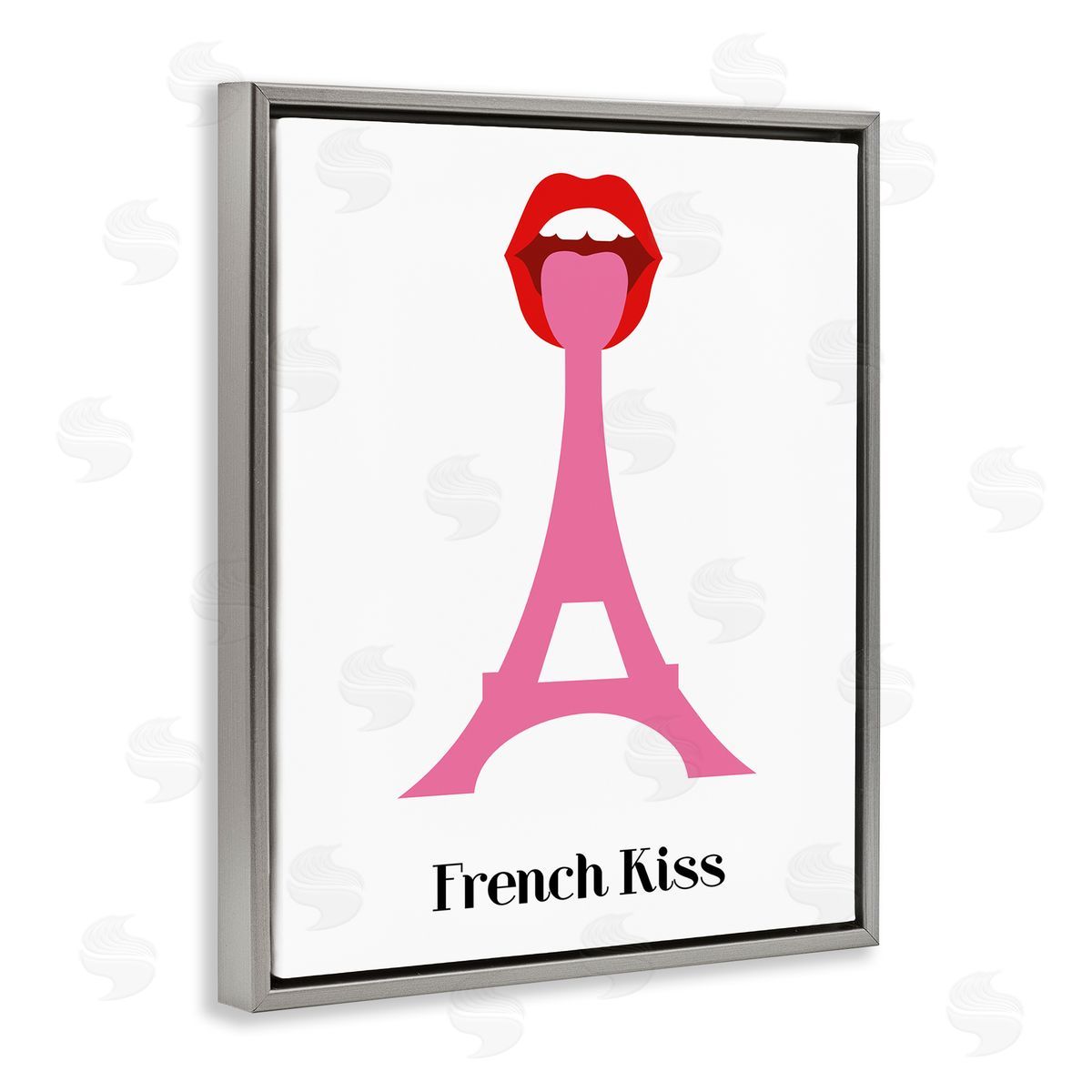 Bellassai Art French Kiss Pink Eifel Tower Gray Floating Frame Canvas Wall Art Print
