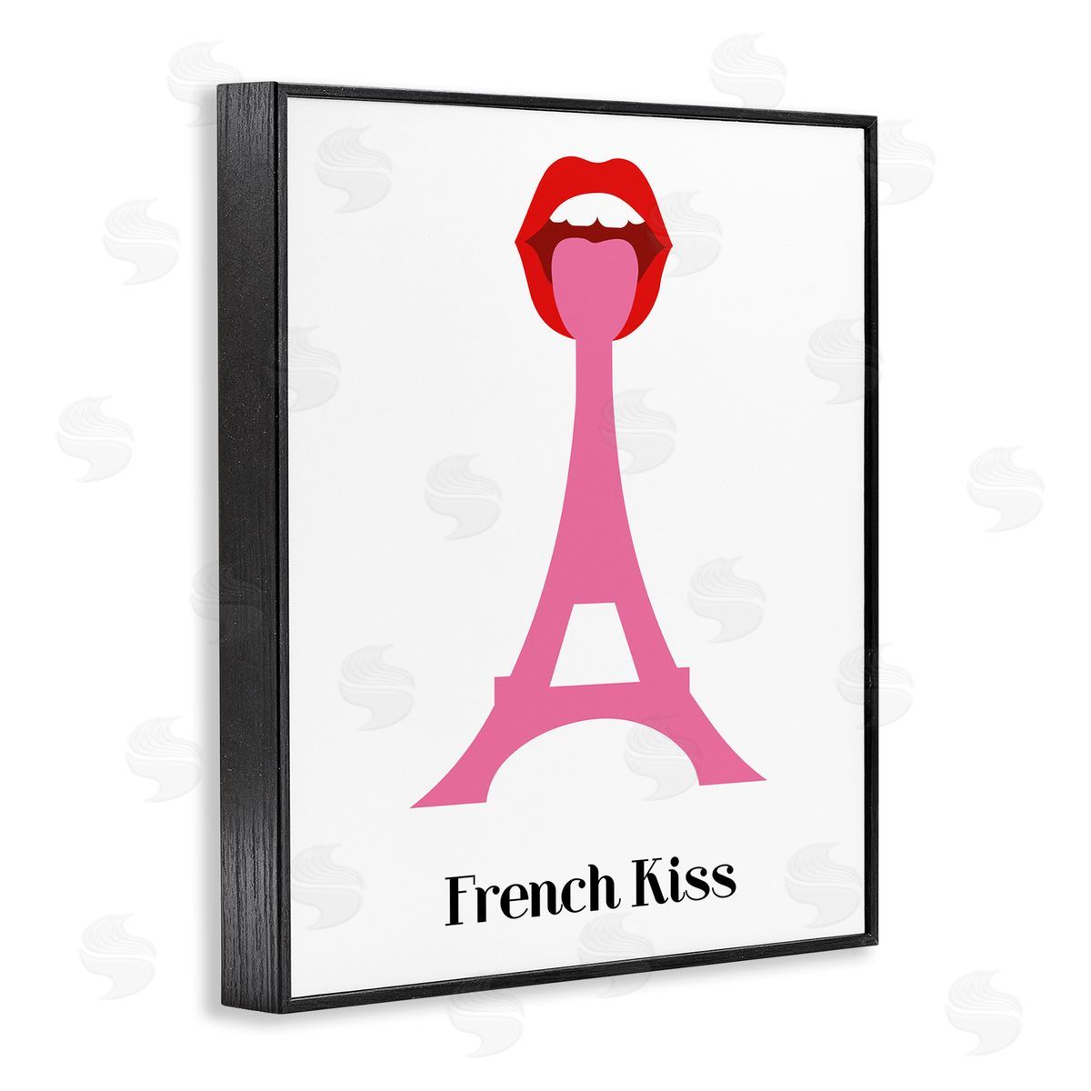 Bellassai Art French Kiss Pink Eifel Tower Black Frame Giclee Wall Art Print