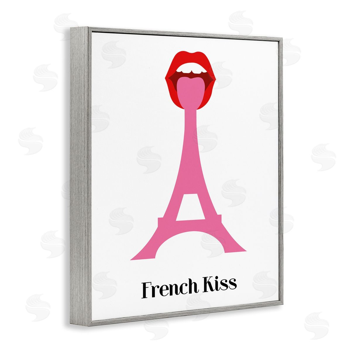 Bellassai Art French Kiss Pink Eifel Tower Gray Frame Giclee Wall Art Print