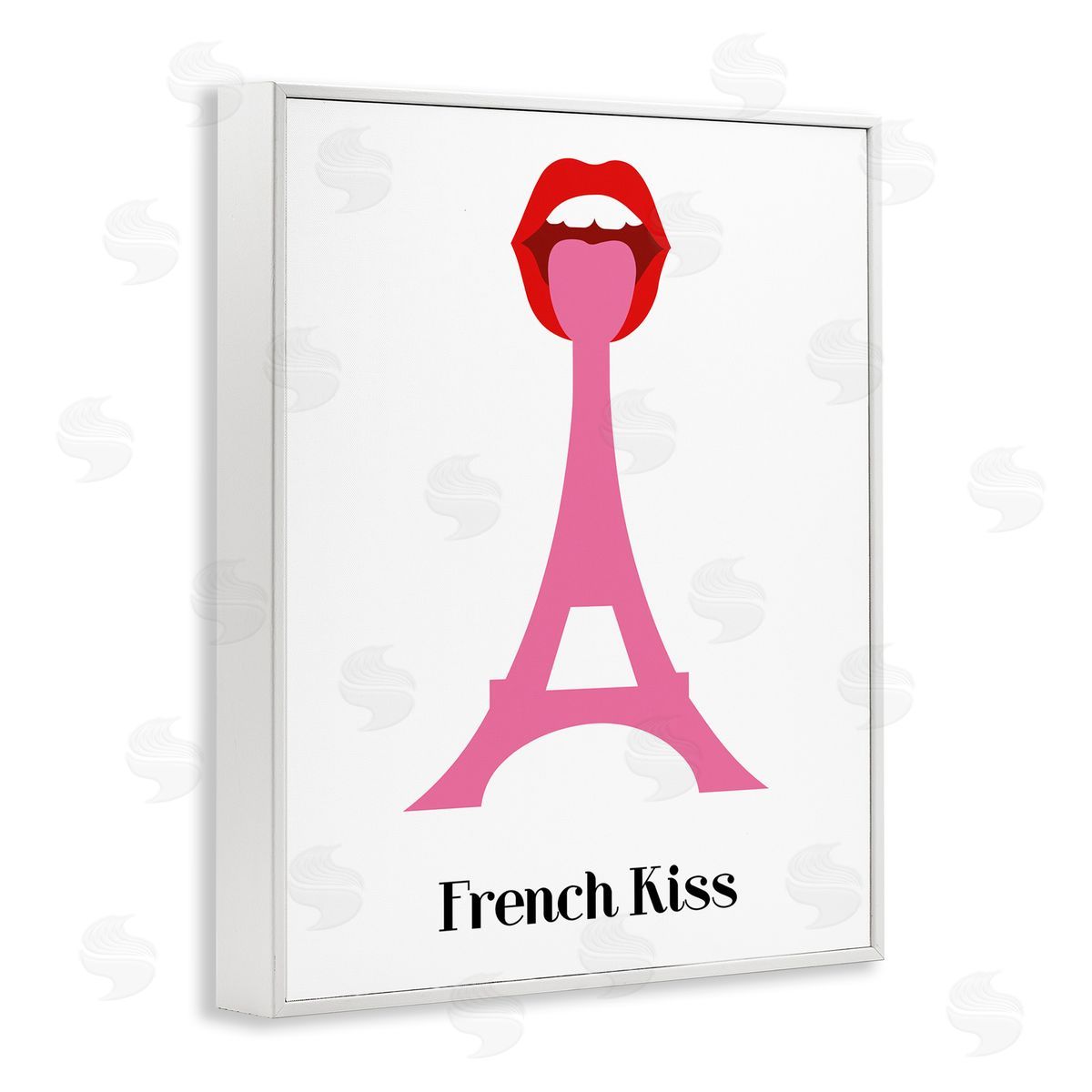 Bellassai Art French Kiss Pink Eifel Tower White Frame Giclee Wall Art Print