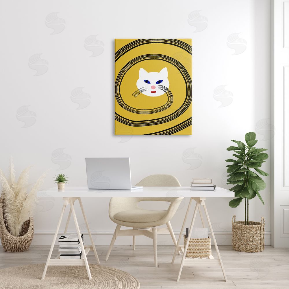 Bellassai Art Cat Whiskers Meow over Yellow Canvas on Wall