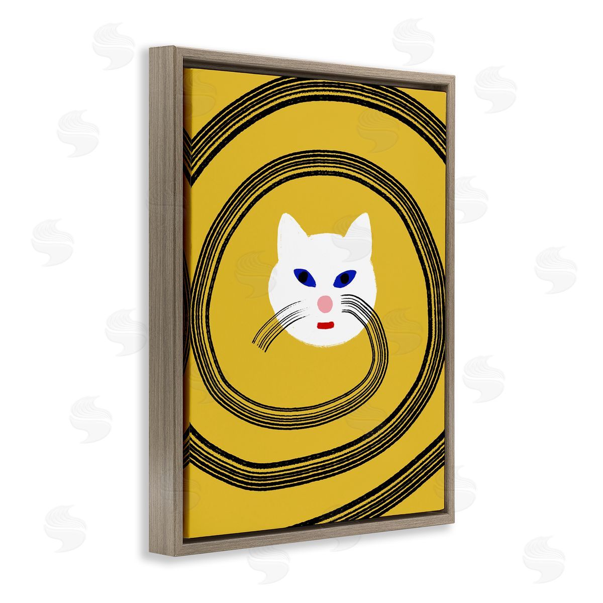 Bellassai Art Cat Whiskers Meow over Yellow Brown Floating Frame Canvas Wall Art Print