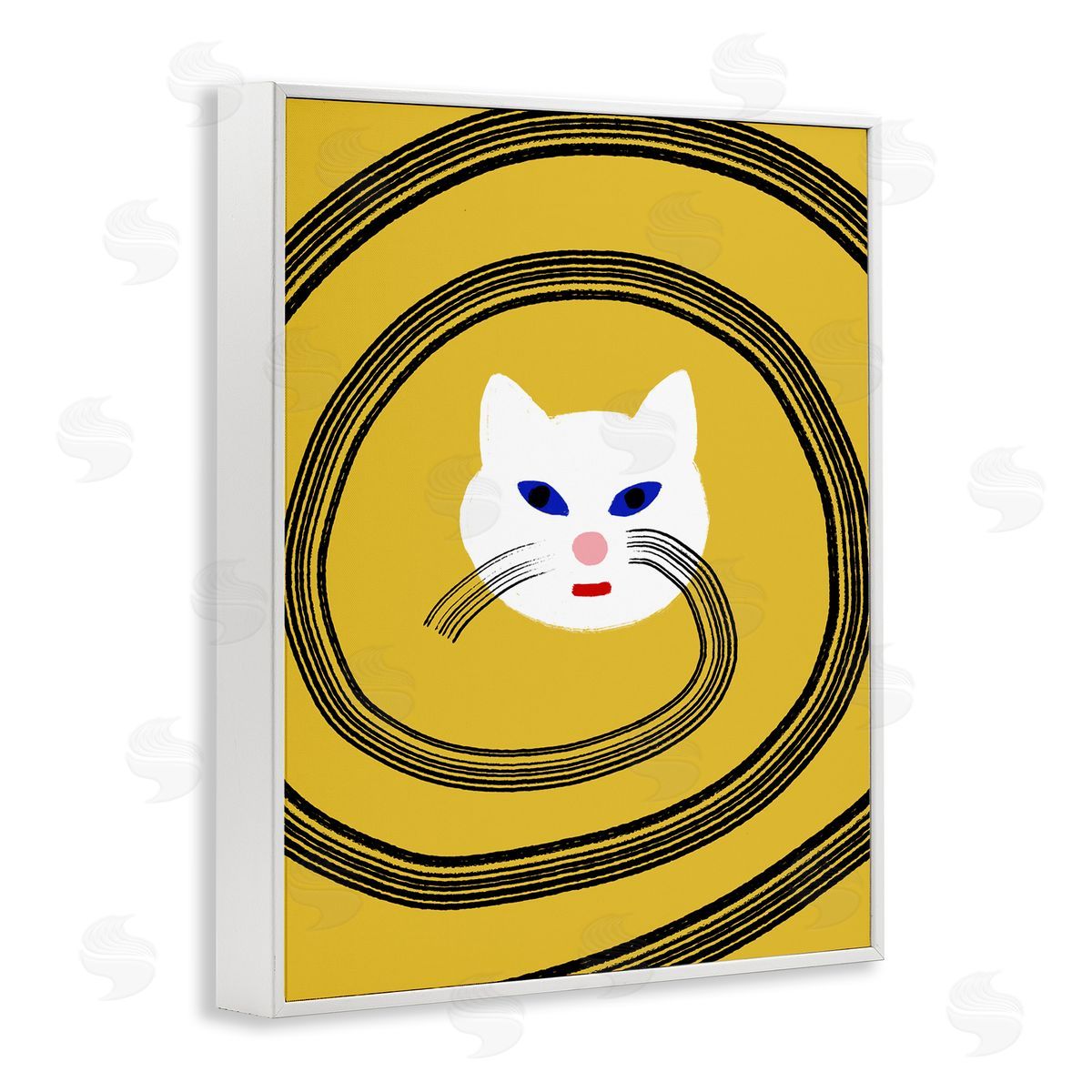 Bellassai Art Cat Whiskers Meow over Yellow White Frame Giclee Wall Art Print