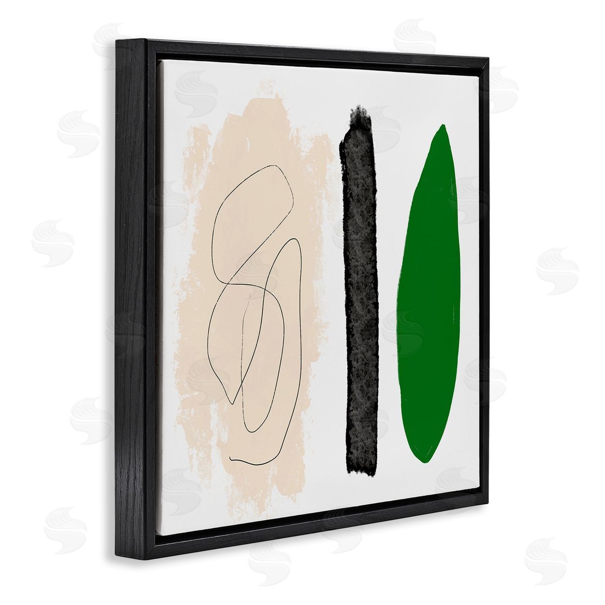 Bellassai Art Modern Abstract Nature Study Shape Collage Green Beige Black Floating Frame Canvas Wall Art Print