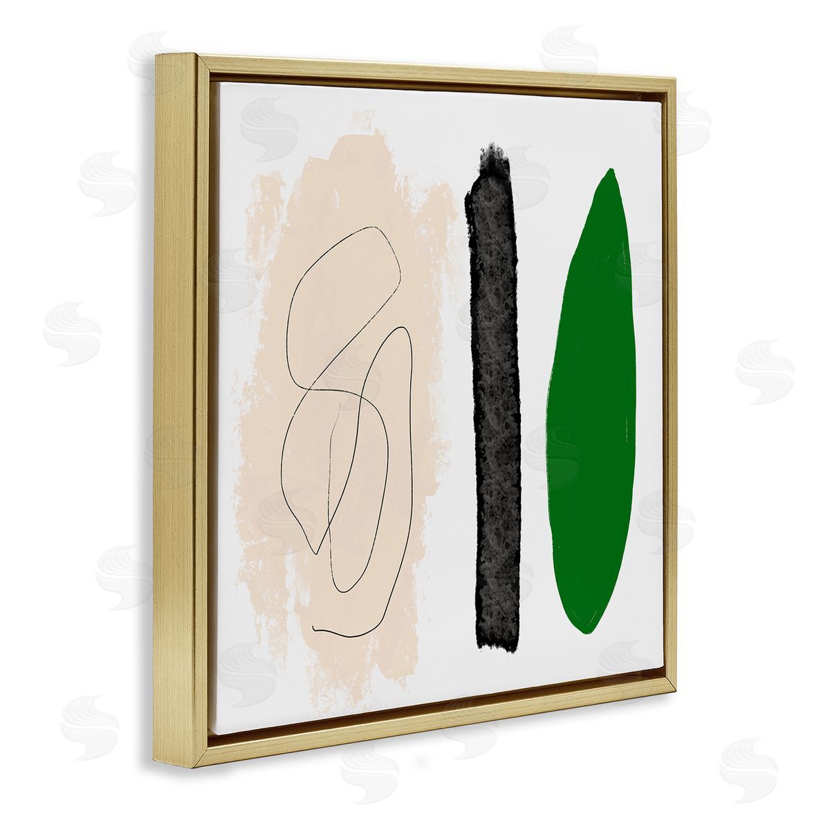 Bellassai Art Modern Abstract Nature Study Shape Collage Green Beige Gold Floating Frame Canvas Wall Art Print