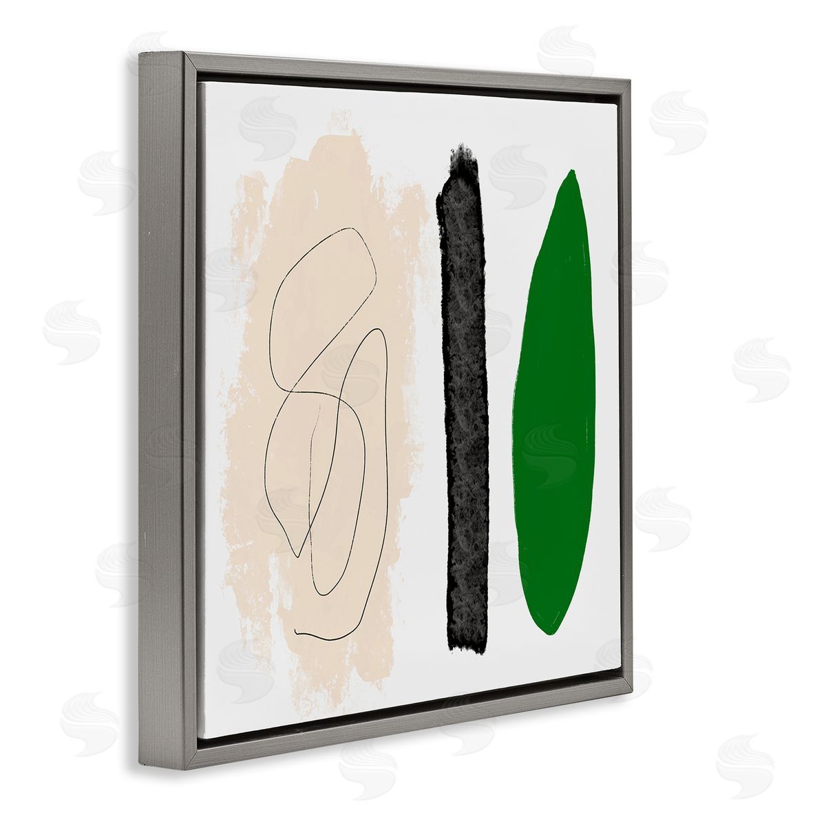 Bellassai Art Modern Abstract Nature Study Shape Collage Green Beige Gray Floating Frame Canvas Wall Art Print