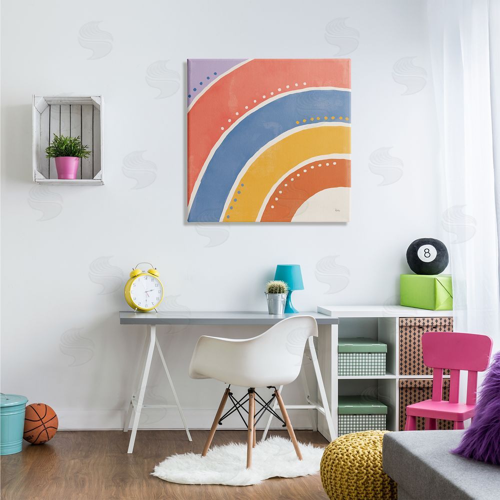 Veronique Charron Playful Primary Color Half Rainbow Polka Dot Stripes Canvas Wall Art in Room