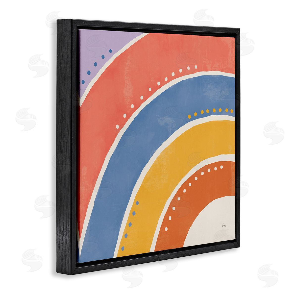 Veronique Charron Playful Primary Color Half Rainbow Polka Dot Stripes Black Floating Frame Canvas Wall Art Print