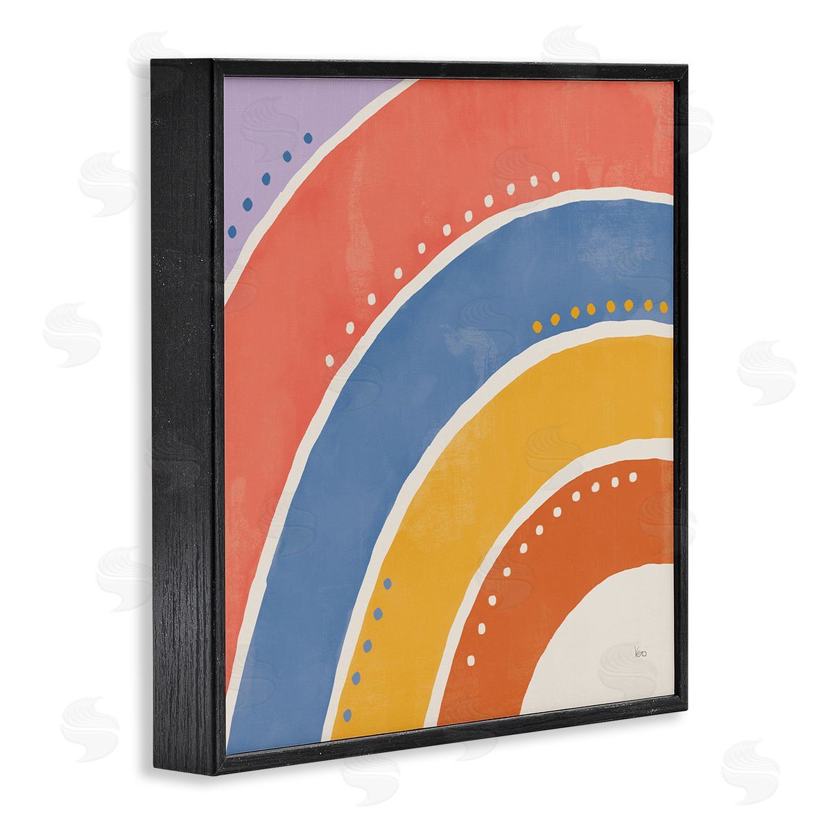 Veronique Charron Playful Primary Color Half Rainbow Polka Dot Stripes Black Framed Glicee Wall Art Print