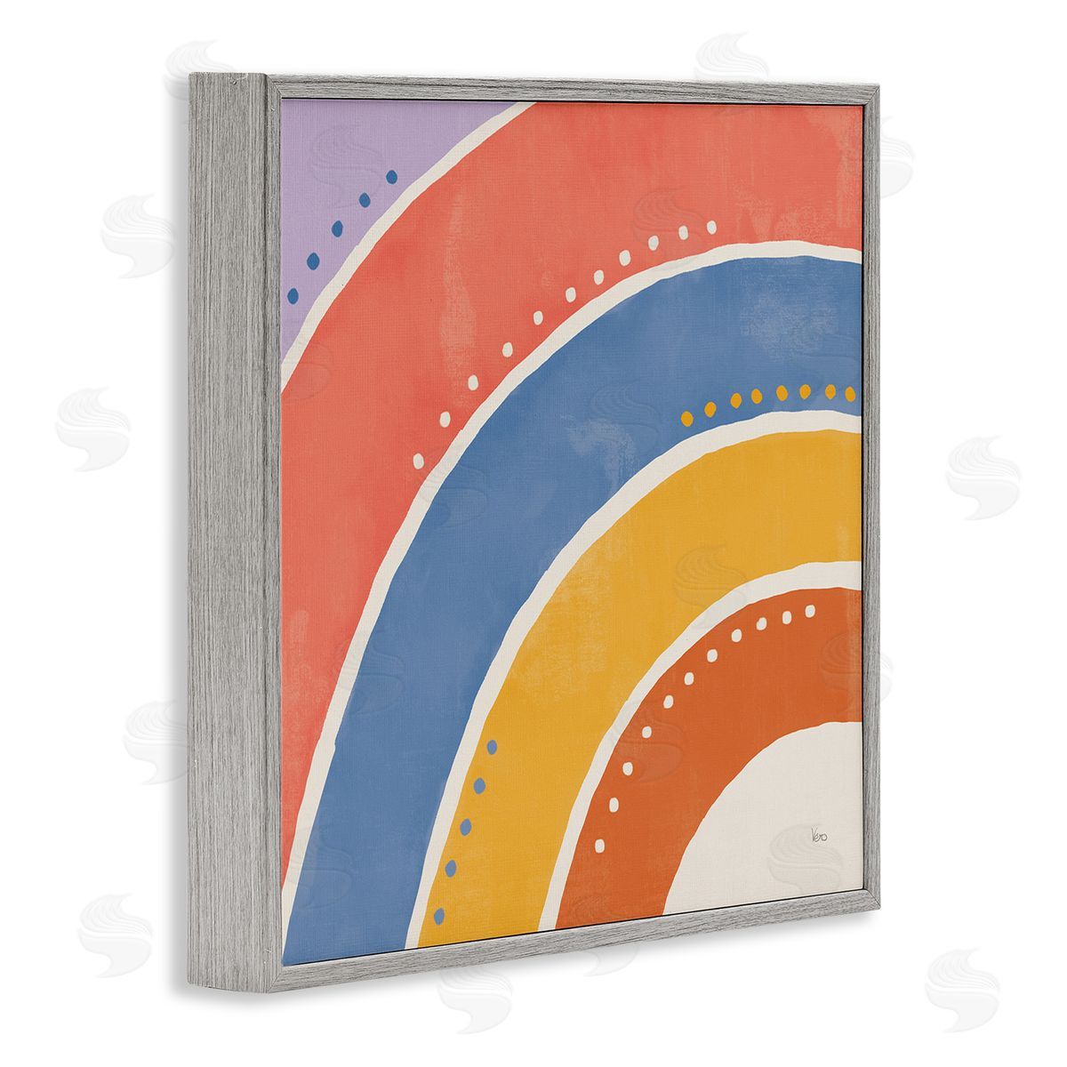 Veronique Charron Playful Primary Color Half Rainbow Polka Dot Stripes Gray Framed Glicee Wall Art Print
