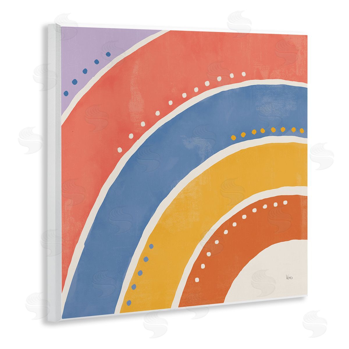 Veronique Charron Playful Primary Color Half Rainbow Polka Dot Stripes Wooden Wall Plaque Art Print