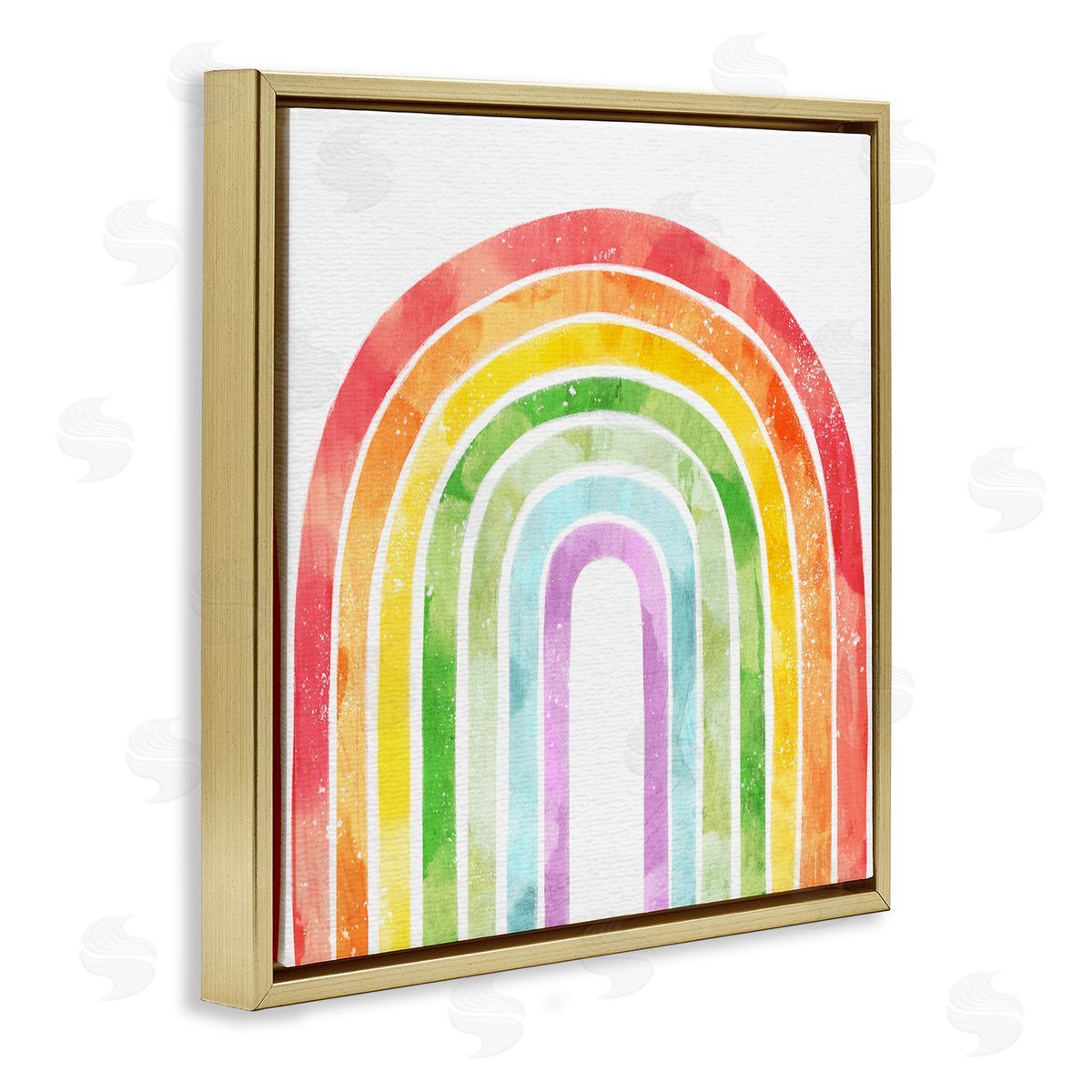 Ziwei Li Classic Rainbow Sky Distressed Arch Patterns Gold Floating Frame Canvas Wall Art Print