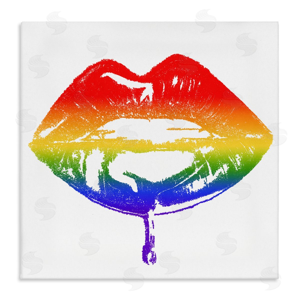 Amaya Rainbow Puckered Lips Retro Cosmetic Drip Kiss Stretched Canvas Wall Art Print