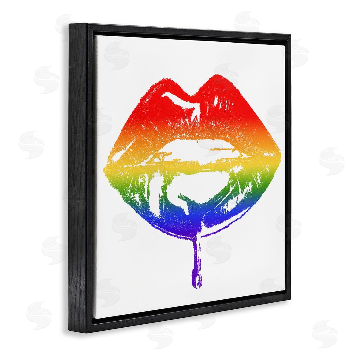 Amaya Rainbow Puckered Lips Retro Cosmetic Drip Kiss Black Floating Frame Canvas Wall Art Print