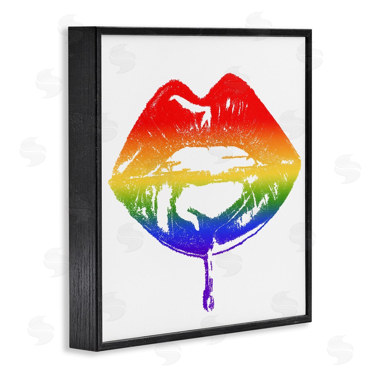 Amaya Rainbow Puckered Lips Retro Cosmetic Drip Kiss Black Framed Glicee Wall Art Print