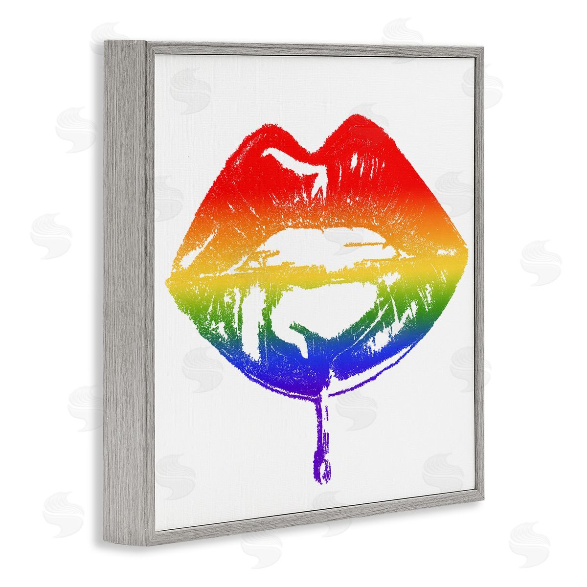 Amaya Rainbow Puckered Lips Retro Cosmetic Drip Kiss Gray Framed Glicee Wall Art Print