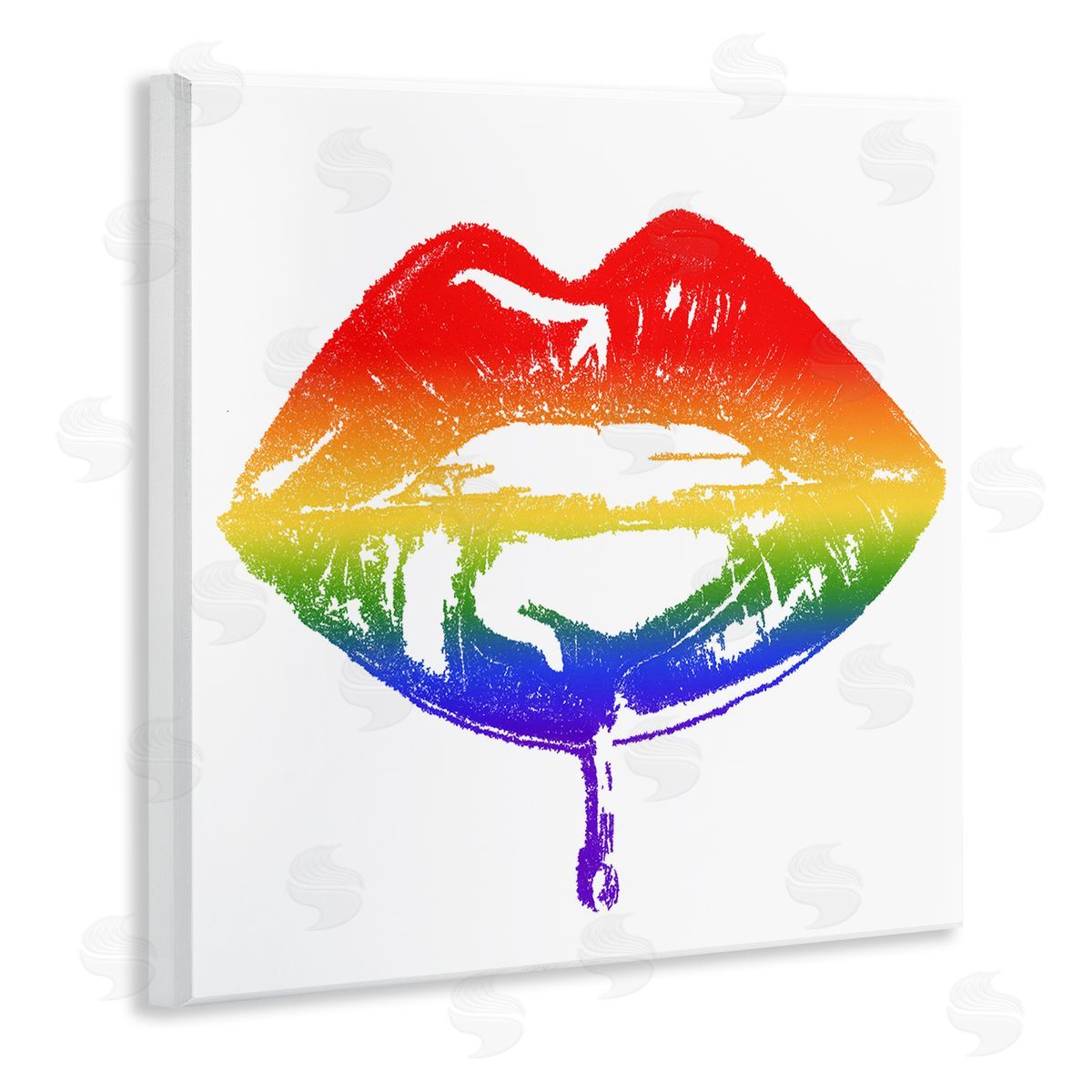 Amaya Rainbow Puckered Lips Retro Cosmetic Drip Kiss Wooden Wall Plaque Art Print