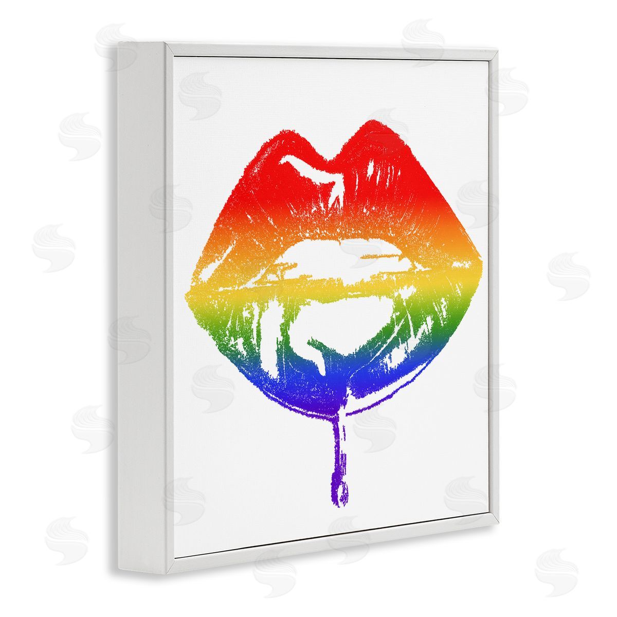 Amaya Rainbow Puckered Lips Retro Cosmetic Drip Kiss White Framed Glicee Wall Art Print