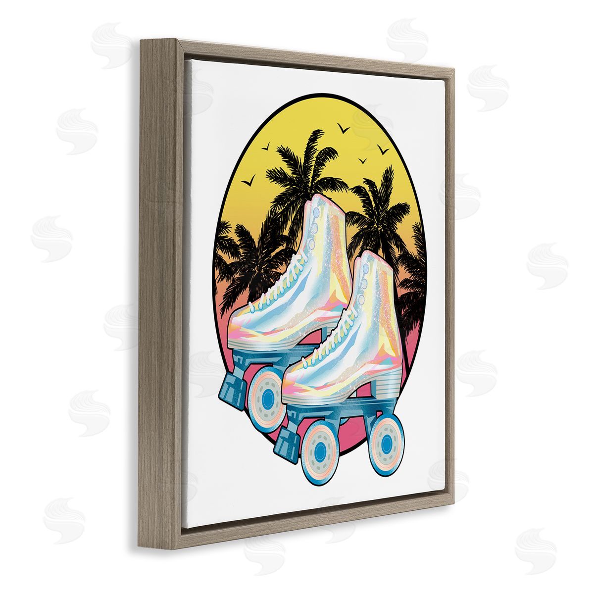 Ziwei Li Retro Tropical Summer Sky Vintage Roller Skating Derby Brown Floating Frame Canvas Wall Art Print