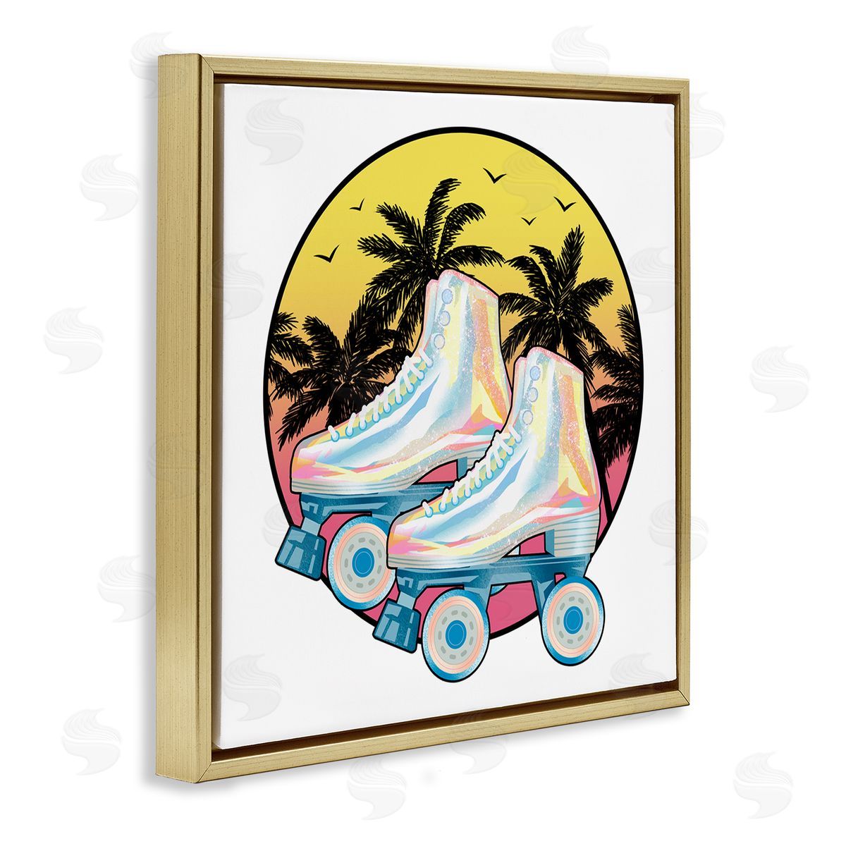 Ziwei Li Retro Tropical Summer Sky Vintage Roller Skating Derby Gold Floating Frame Canvas Wall Art Print