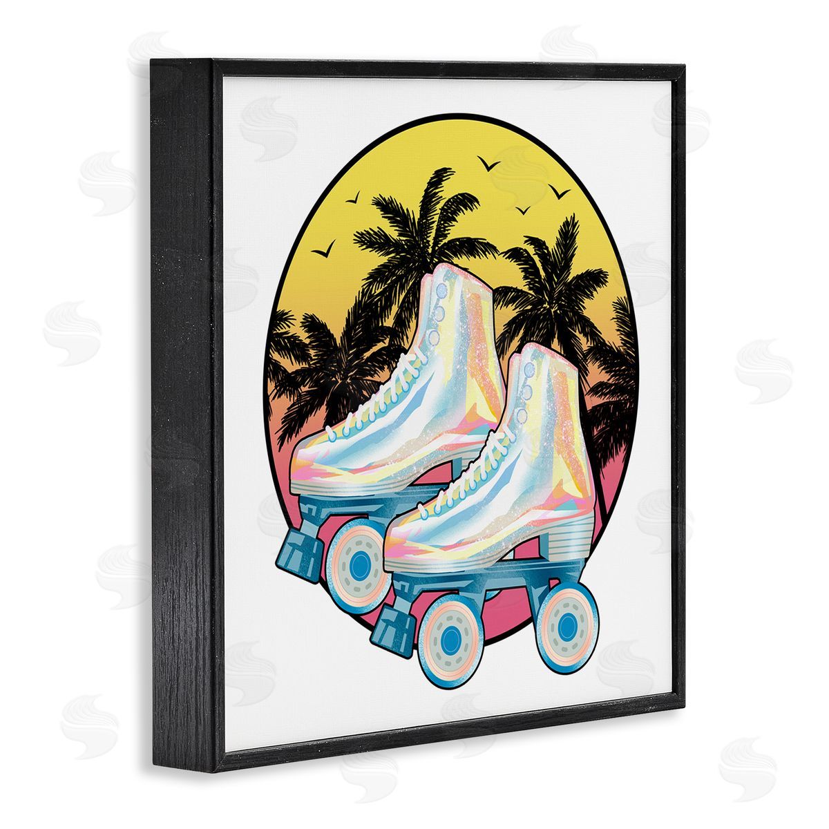 Ziwei Li Retro Tropical Summer Sky Vintage Roller Skating Derby Black Framed Glicee Wall Art Print