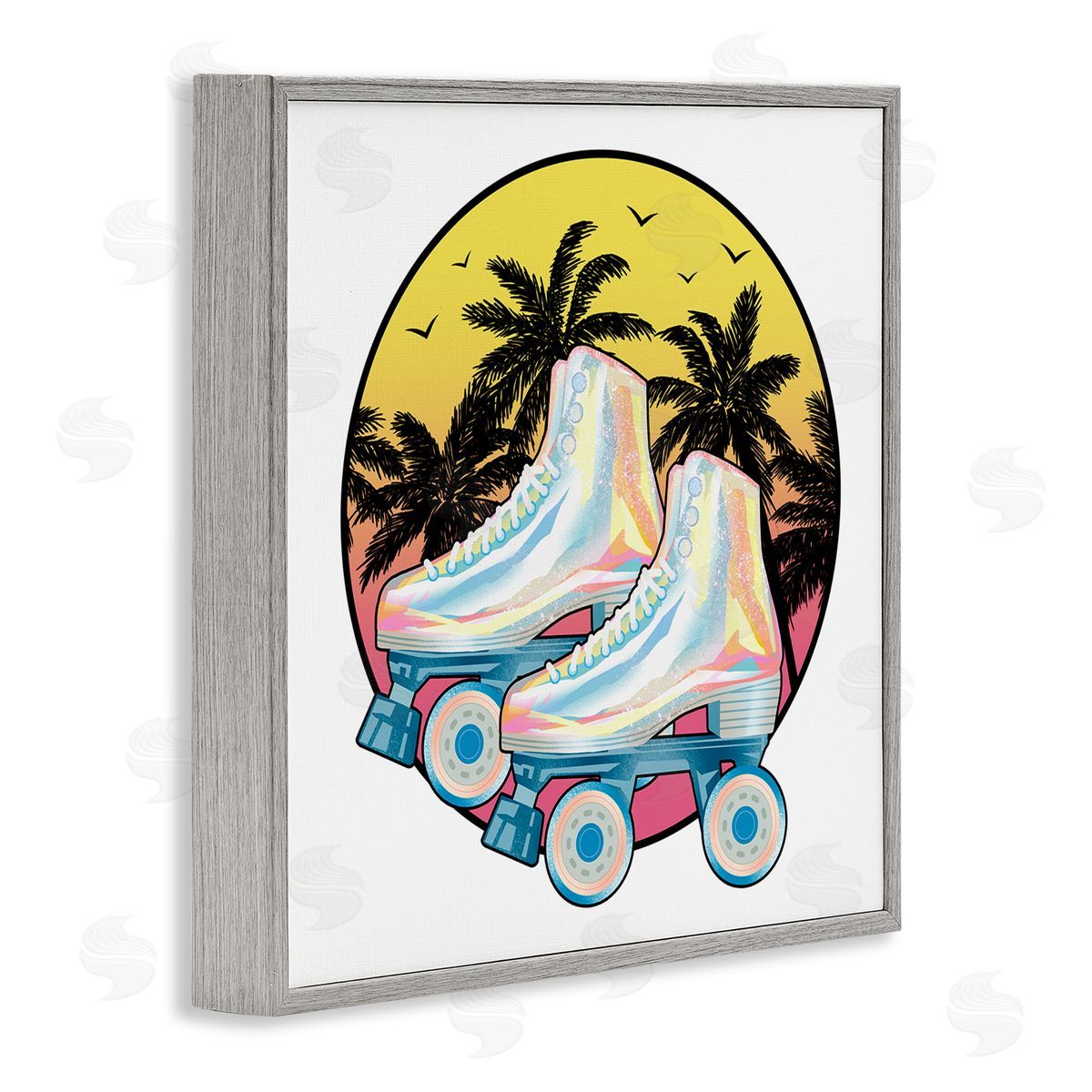 Ziwei Li Retro Tropical Summer Sky Vintage Roller Skating Derby Gray Framed Glicee Wall Art Print