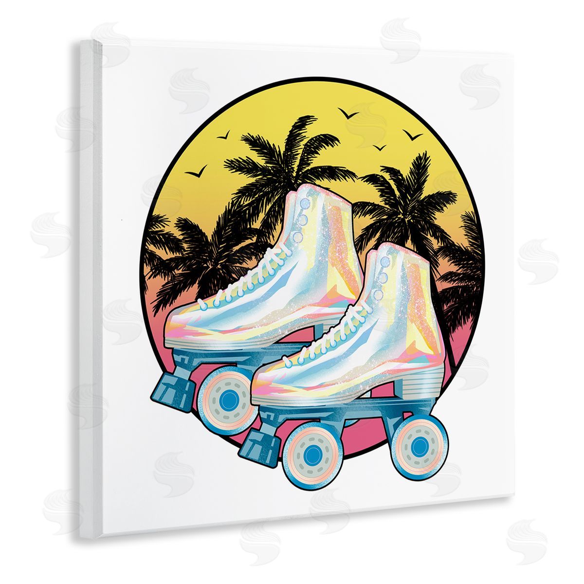 Ziwei Li Retro Tropical Summer Sky Vintage Roller Skating Derby Wooden Wall Plaque Art Print